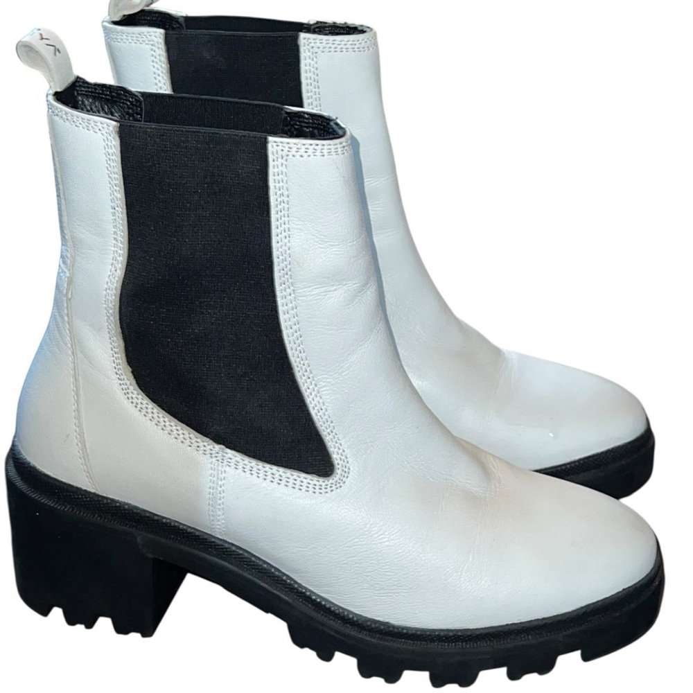 Enjoiya Dana White Leather Chunky Platform Lug Sole Boots Sz 9